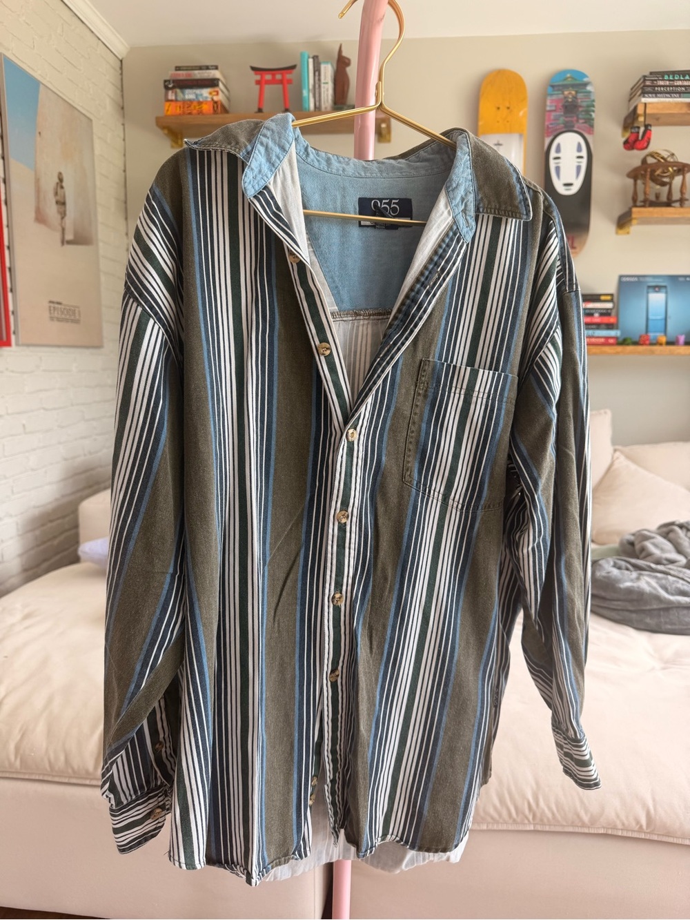 955 Originals Vintage 90s Striped Cotton Button Down Shirt L